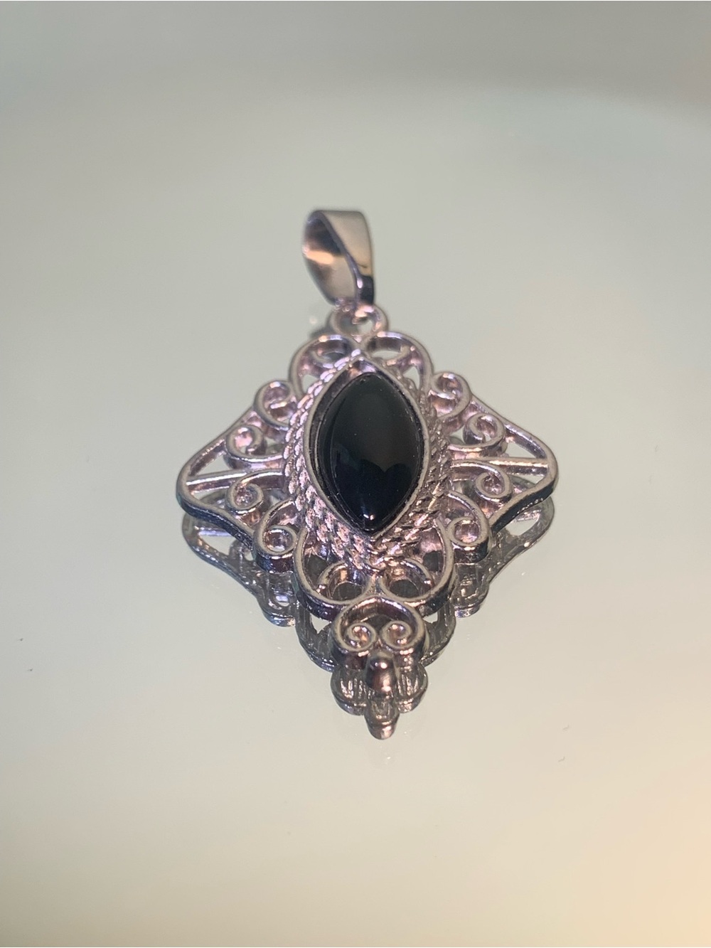 Silver-Tone Black Filigree Pendant